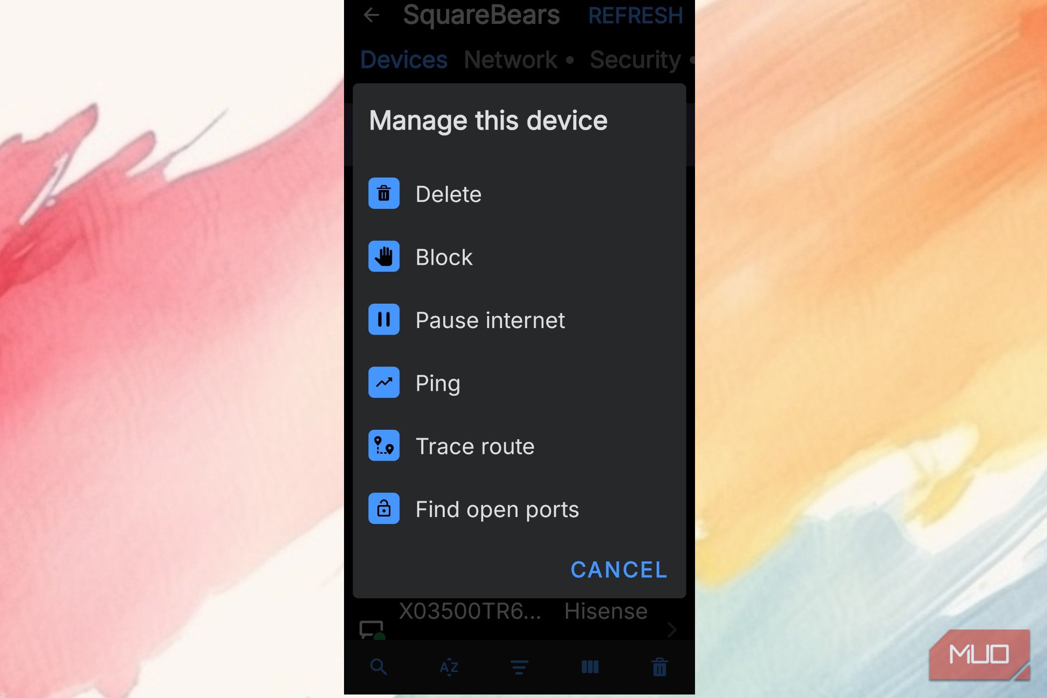 Showing how to manage devices in Fing