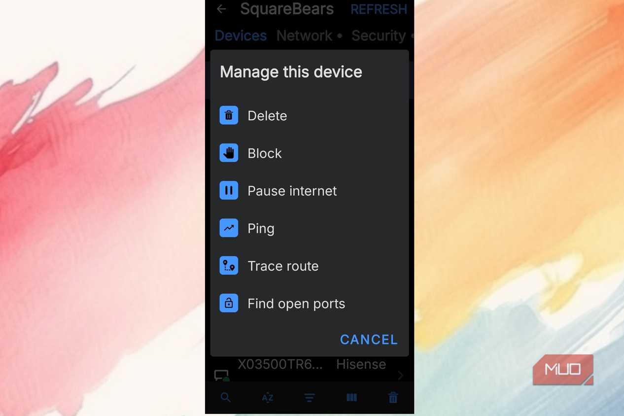 Showing how to manage devices in Fing