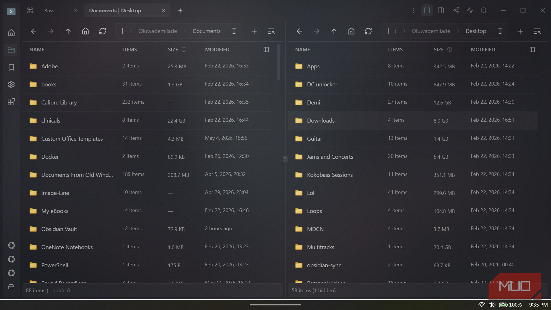 Sigma File Manager split mode.