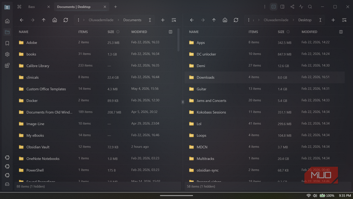 Sigma File Manager split mode.