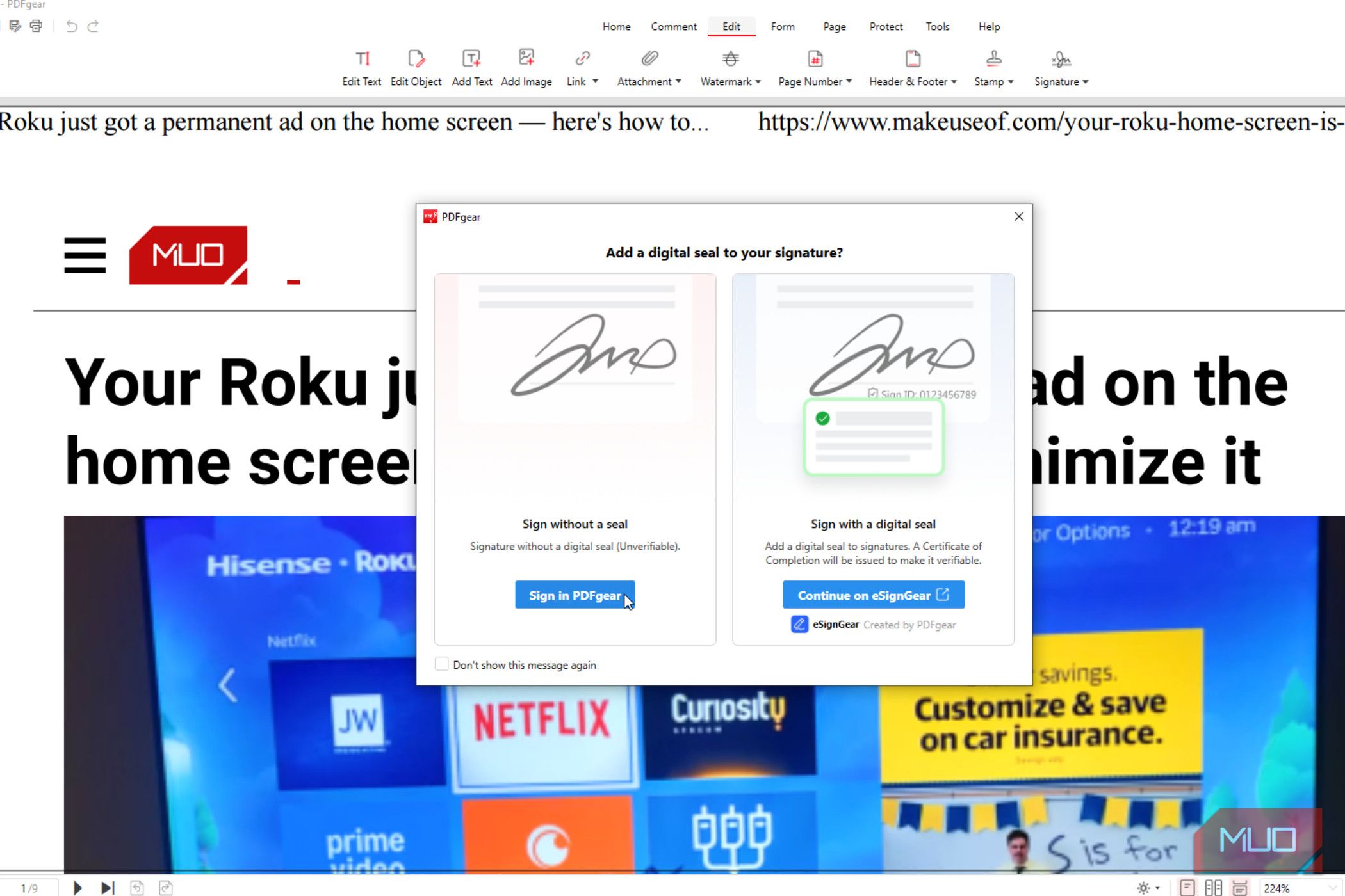 Signature working in PDF Gear