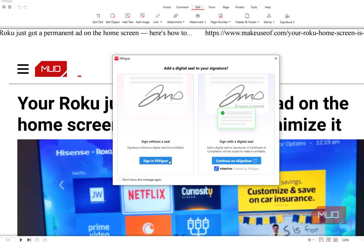 Signature working in PDF Gear