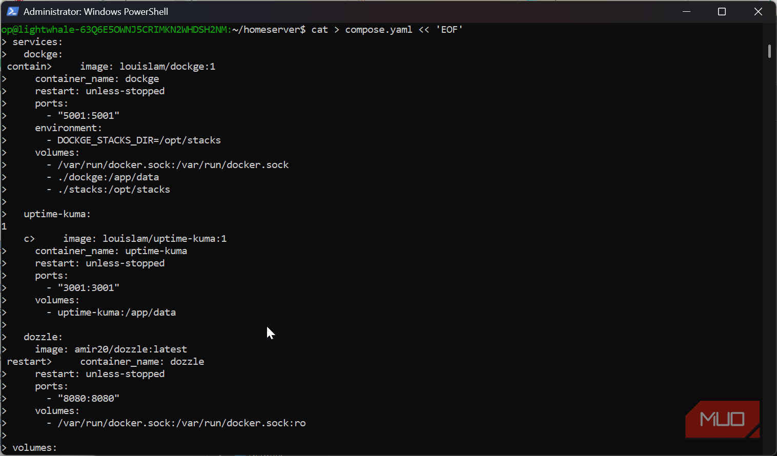 Single docker yaml text file