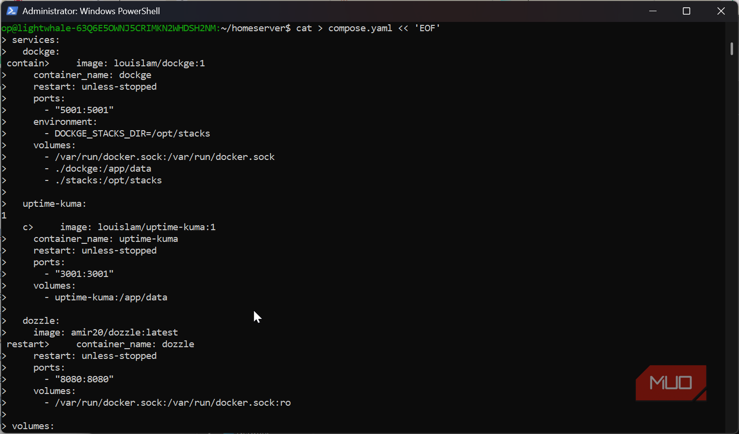 Single docker yaml text file