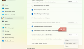 Smaller Taskbar buttons Personalization panel