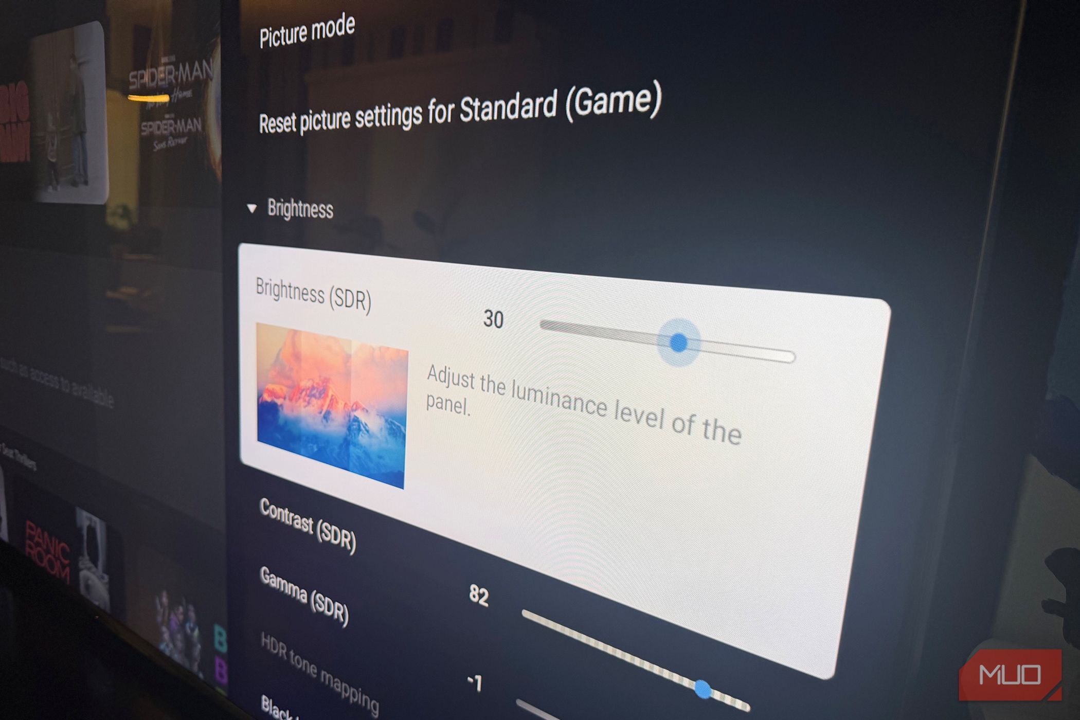 The picture settings menu showing Brightness on a Sony Bravia TV.