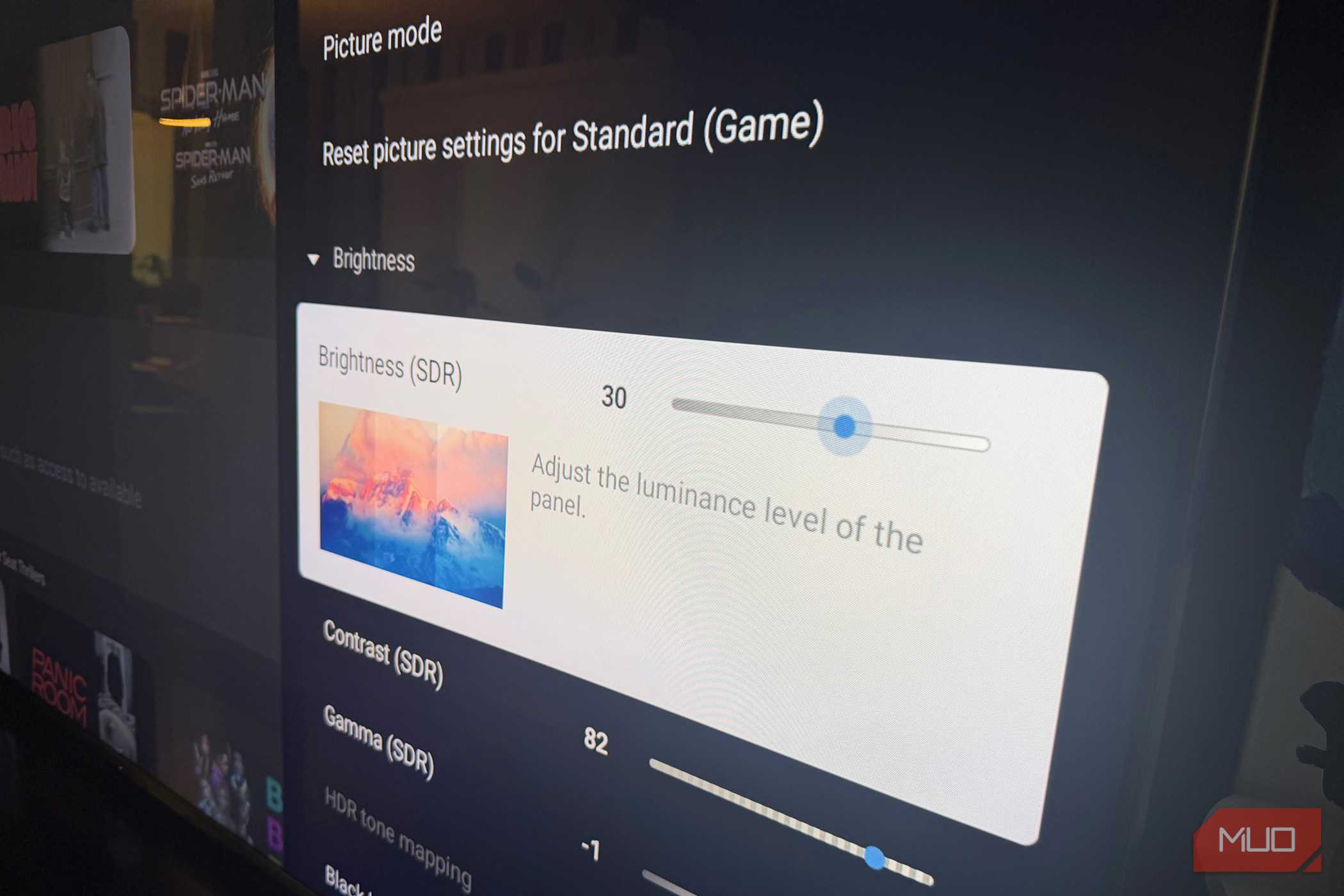 The picture settings menu showing Brightness on a Sony Bravia TV.