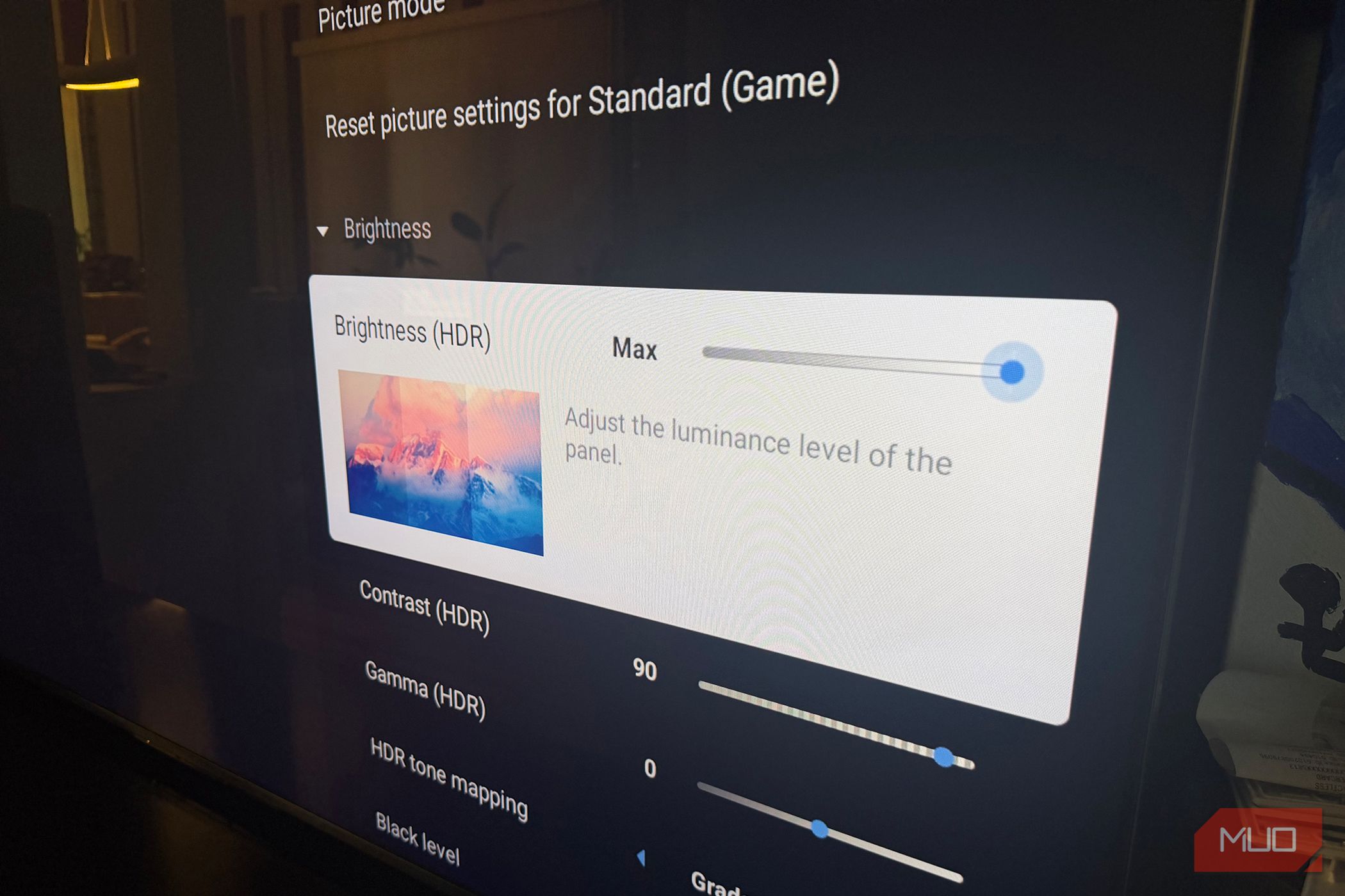 The picture settings menu on a Sony Bravia TV.