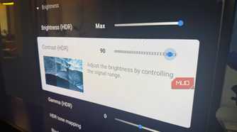 The picture settings menu showing Contrast on a Sony Bravia TV.