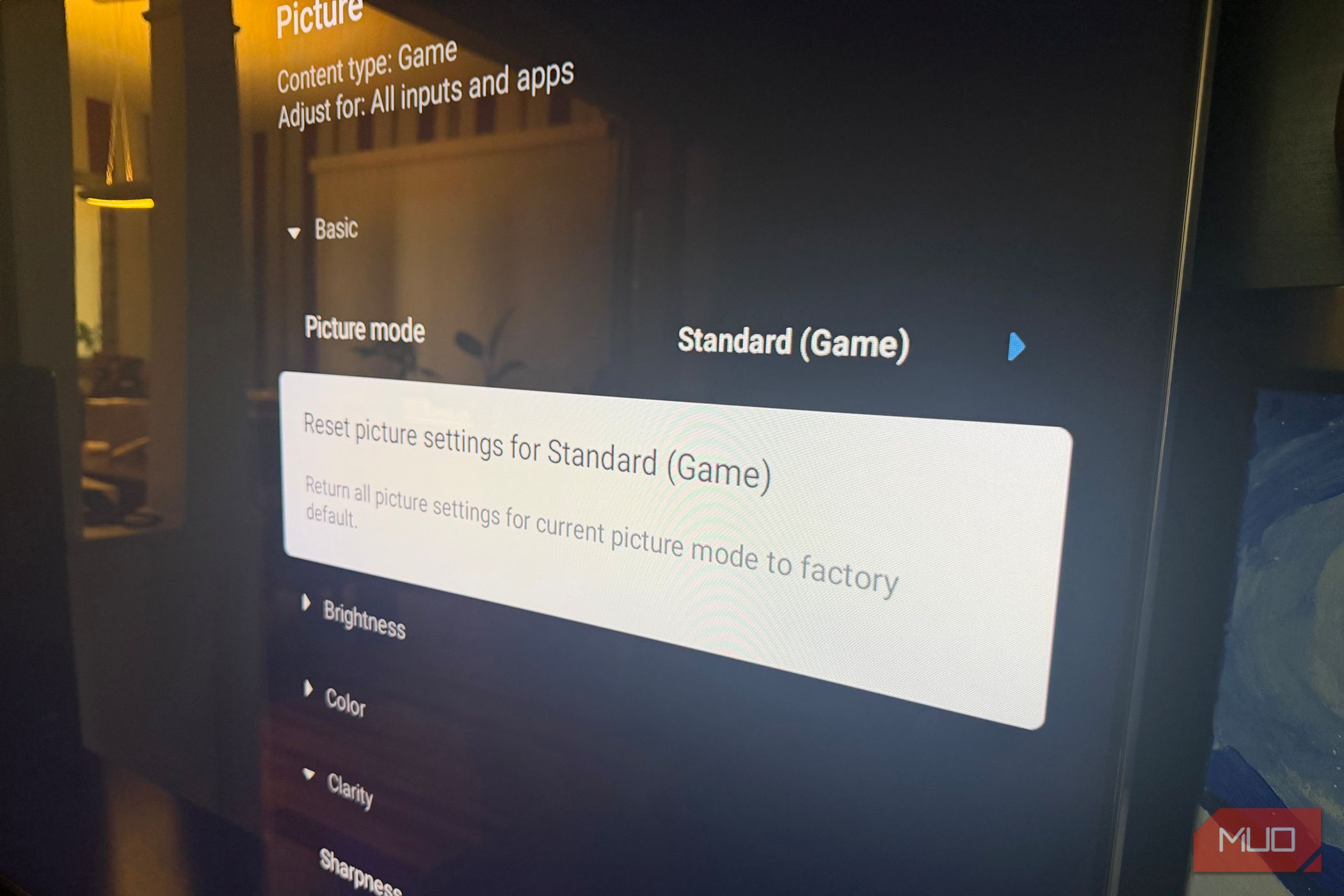 The picture settings menu showing Picture Mode on a Sony Bravia TV.