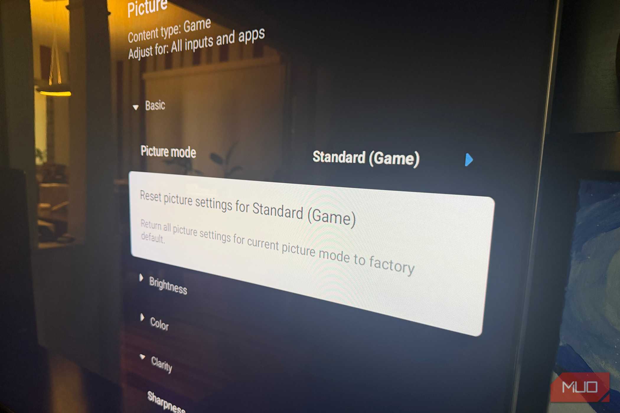The picture settings menu showing Picture Mode on a Sony Bravia TV.