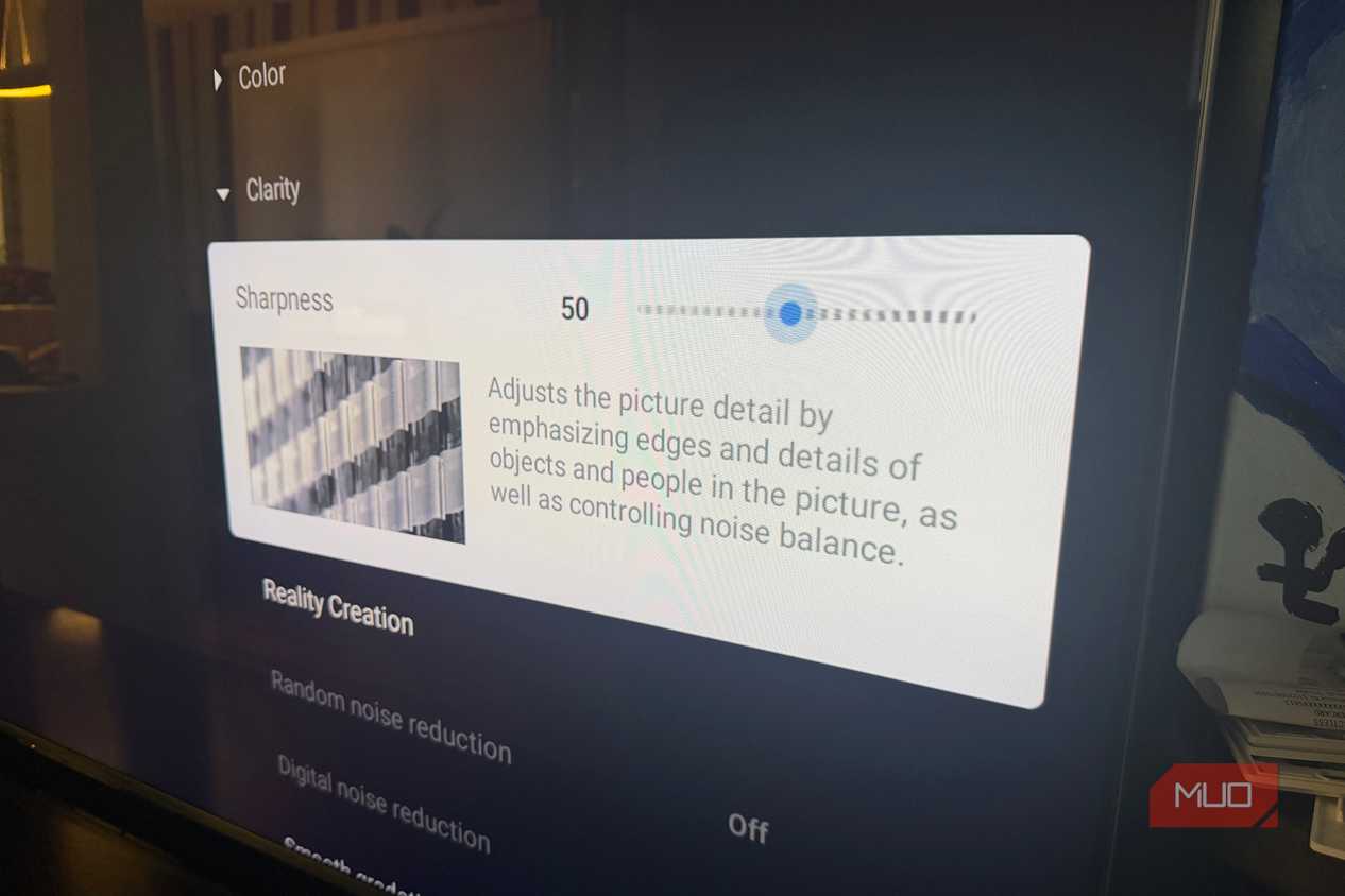The picture settings menu showing Sharpness on a Sony Bravia TV.