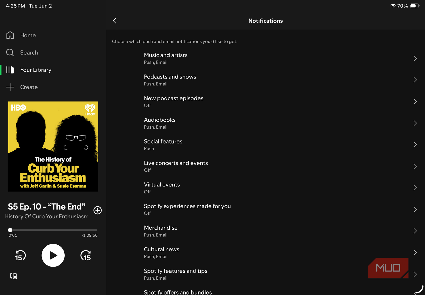 Spotify turn off notifications.
