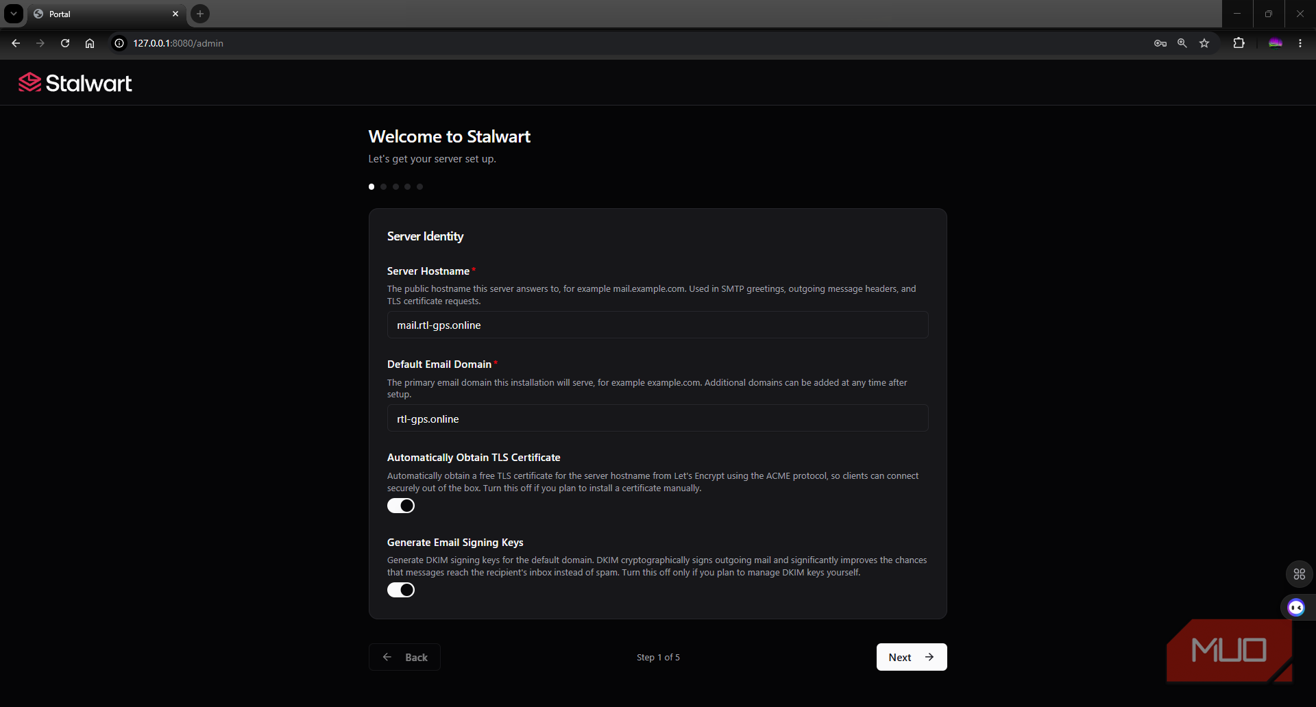 Stalwart bootstrapping setting hostnames and certificates