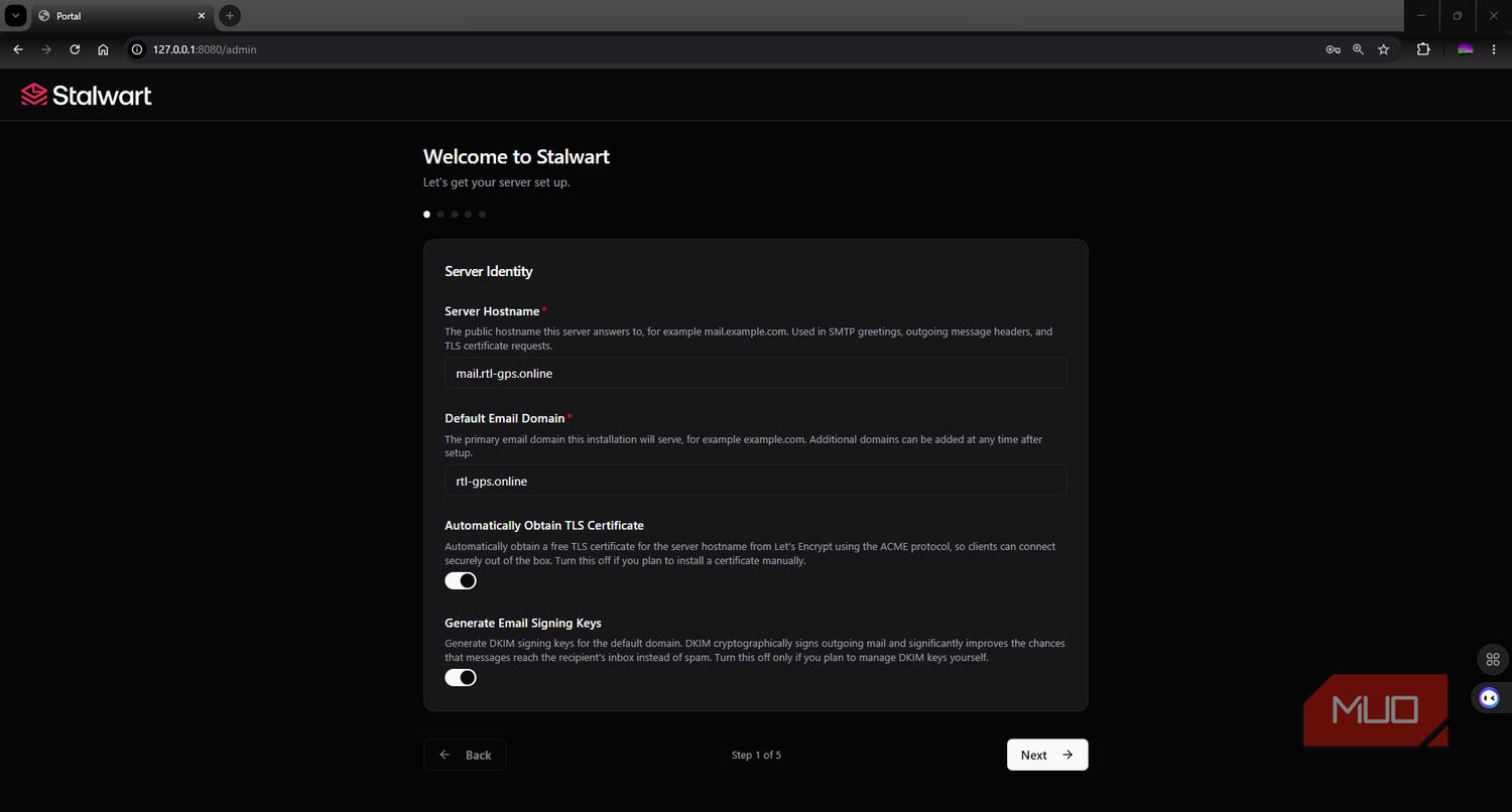 Stalwart bootstrapping setting hostnames and certificates