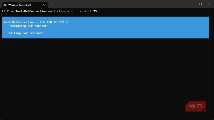 Testing connectivity to SMTP port 25 with test netconnection