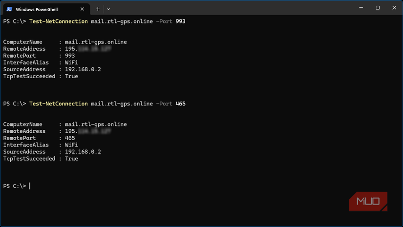 Testing IMAP and SMTP ports with Powershell Test NetConnection