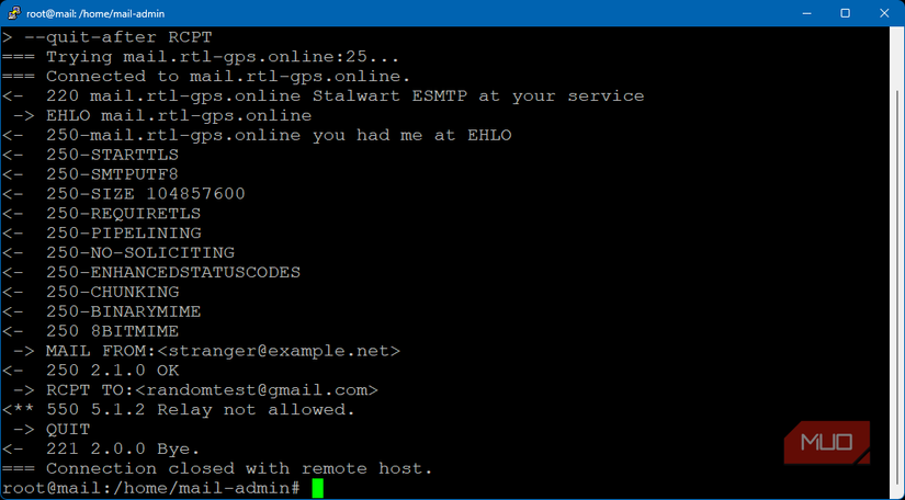 Testing mail server for open relays using SWAKS