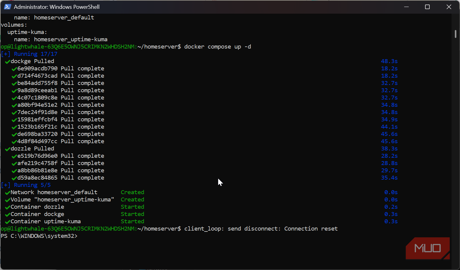 Starting up all docker fontainers