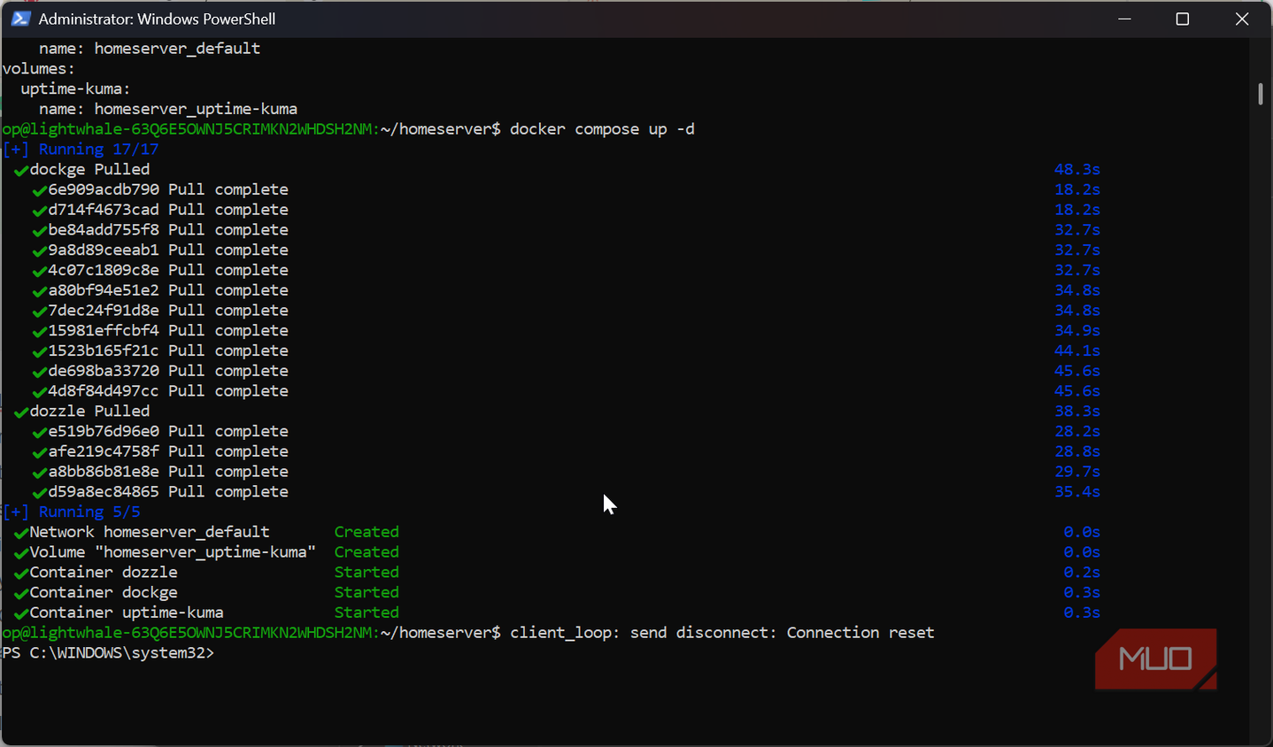 Starting up all docker fontainers