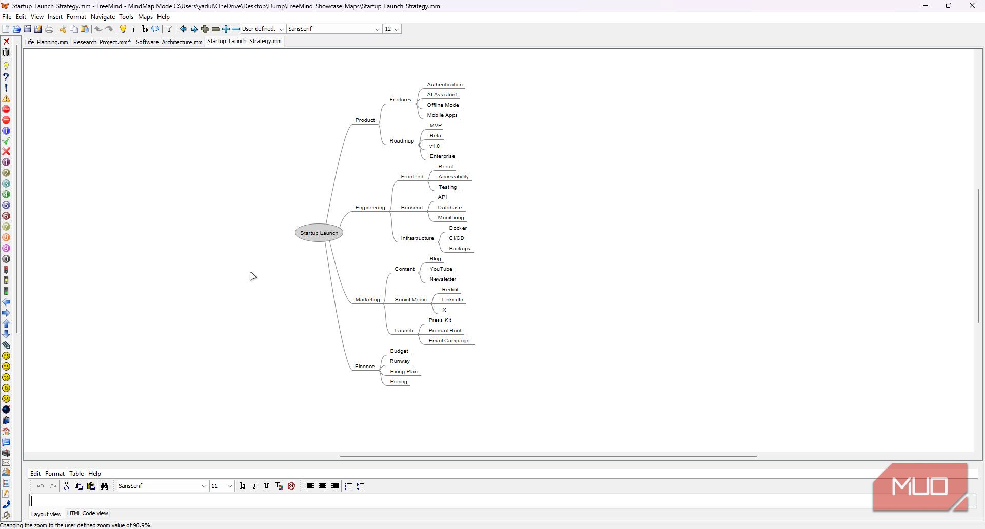 startup launch mind0map in freemind.