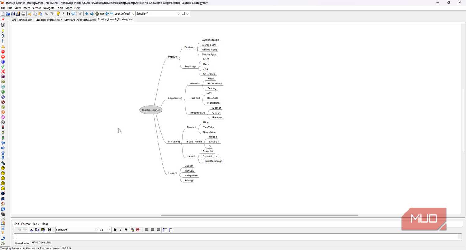 startup launch mind0map in freemind.