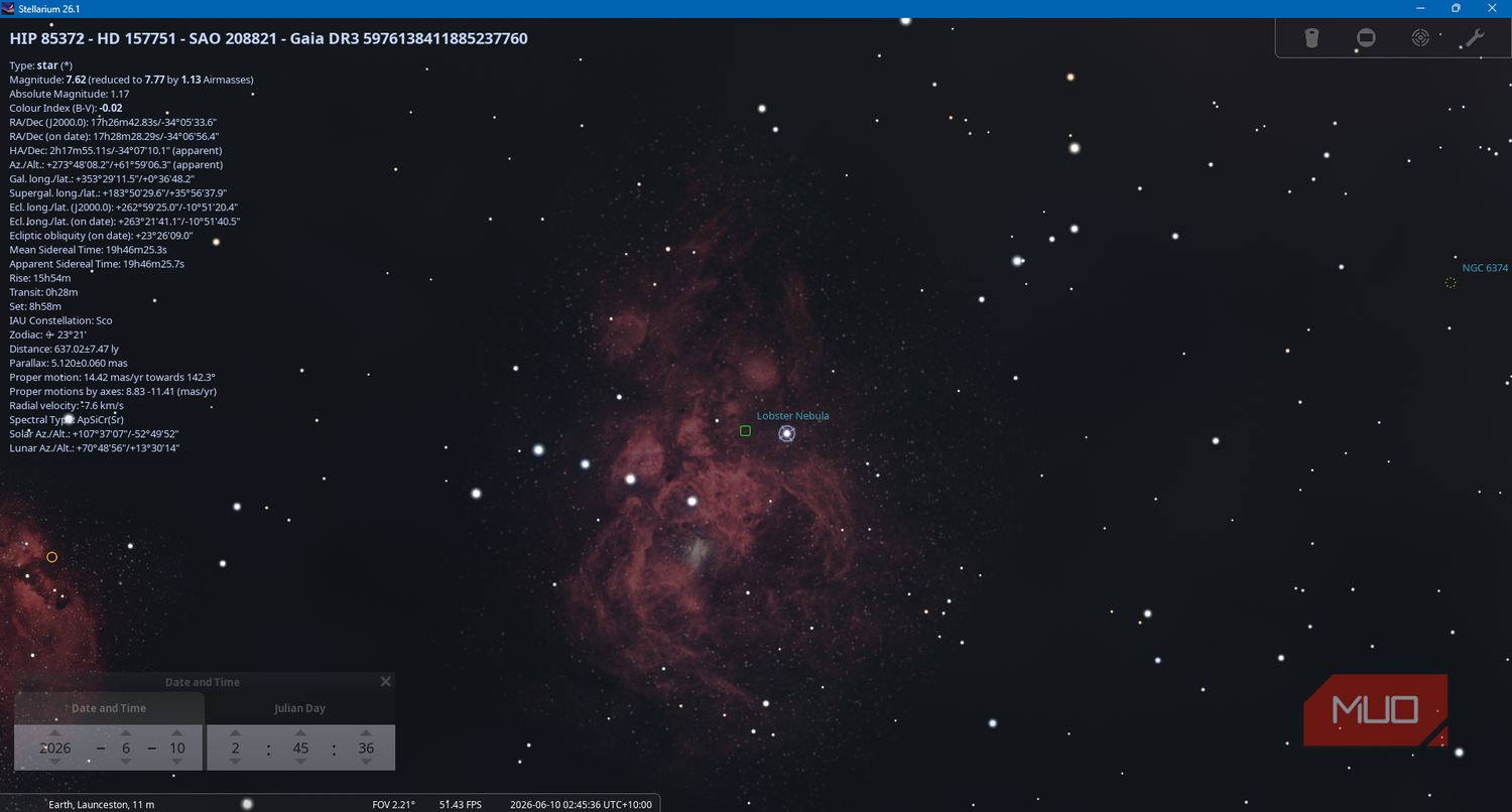 Stellarium App showing showing a deep space object with information