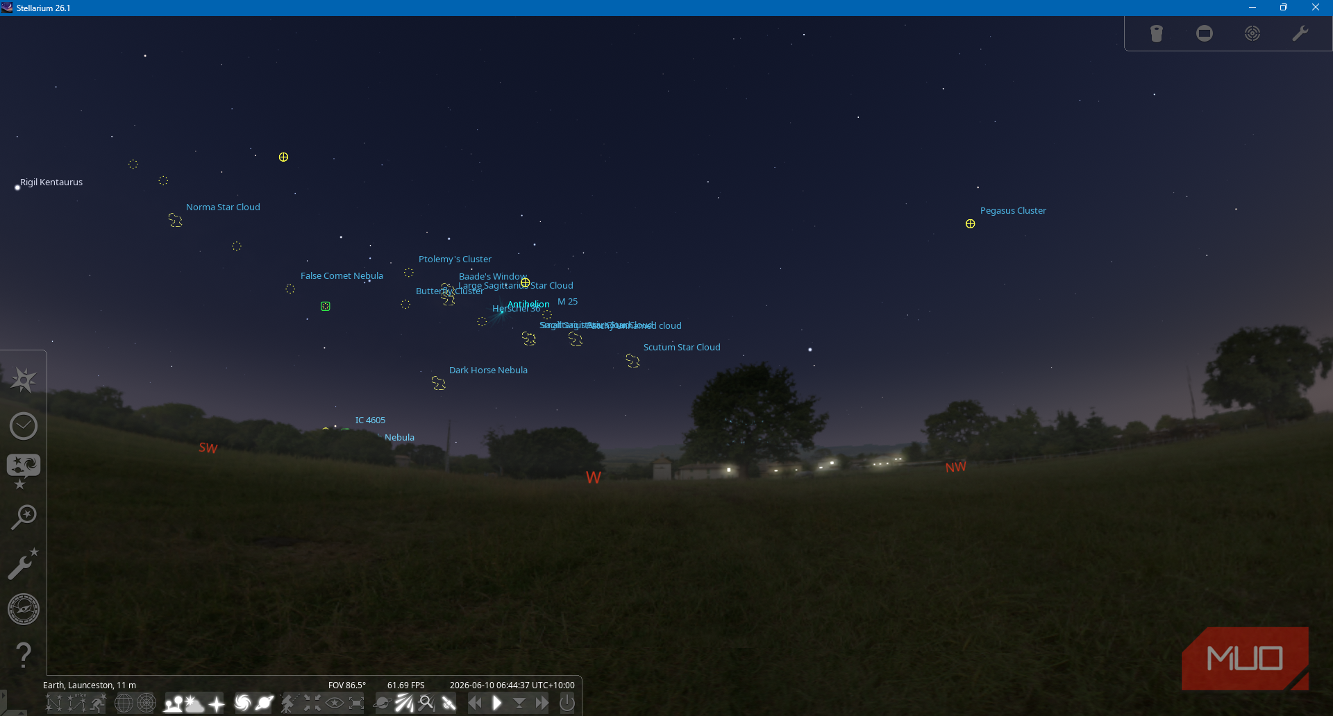 Stellarium App showing sunrise conditions with foreground enabled