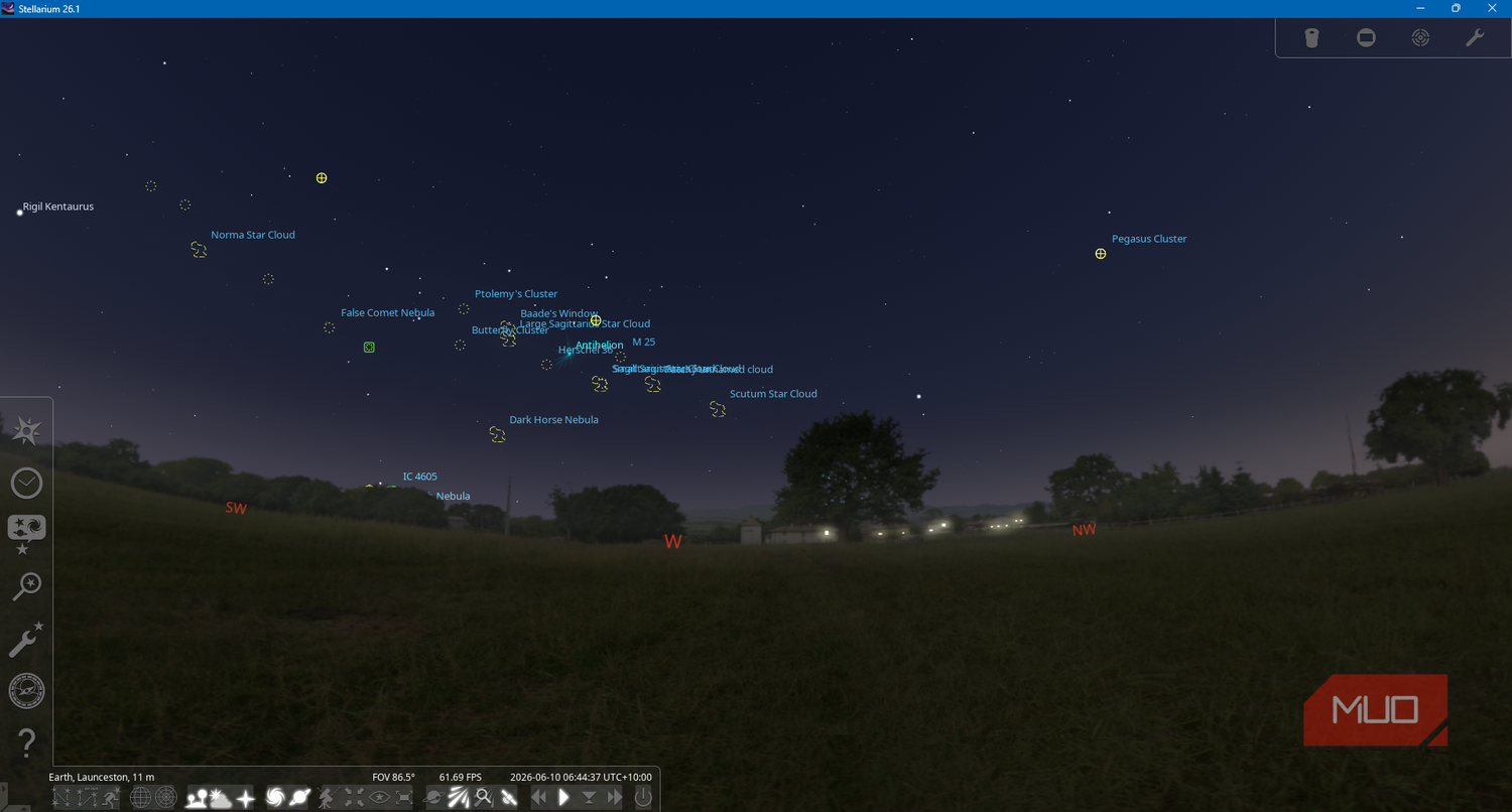 Stellarium App showing sunrise conditions with foreground enabled