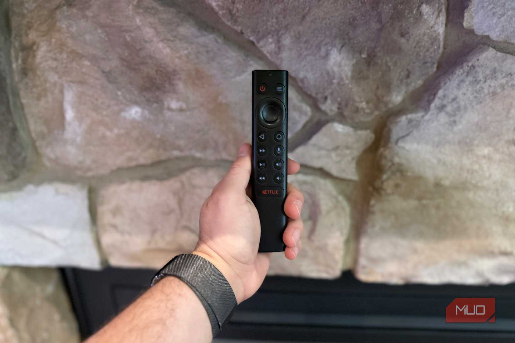 nvidia shield tv remote near fireplace