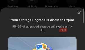 Storage upgrade about to expire pop-up in Terabox.