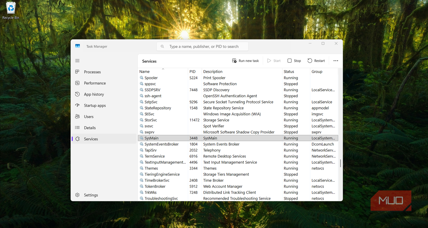 SysMain listed in Windows Task Manager’s Services tab