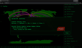 TapMap showing investigated connection to China IP address