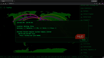 TapMap showing investigated connection to China IP address