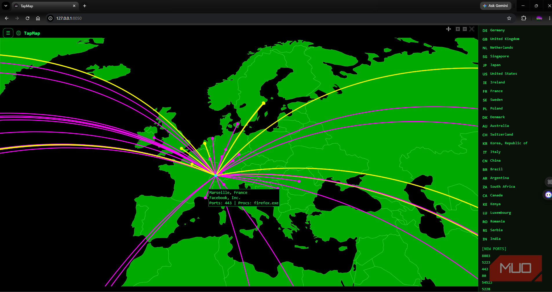 TapMap showing mapped point connections from origin connection