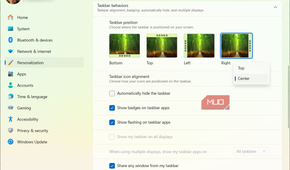 Taskbar alignment options