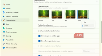 Taskbar alignment options