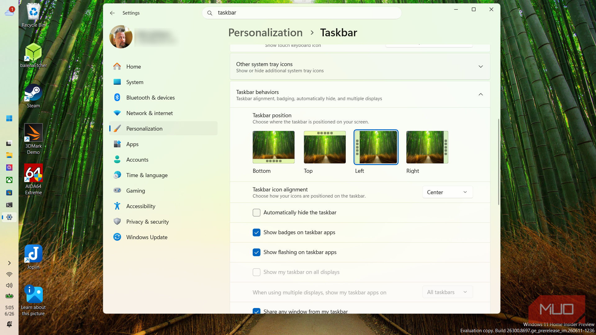 Taskbar on left side of Win PC