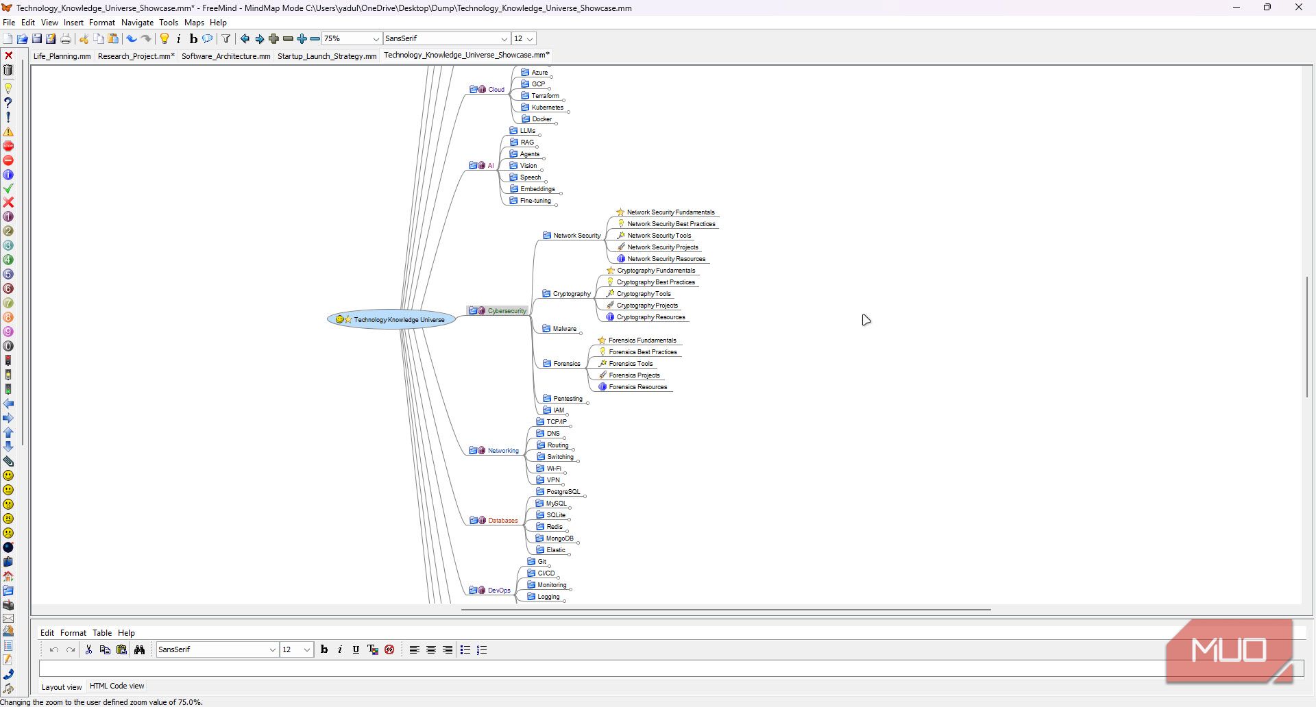 Tech knowledge mind map in freemind.