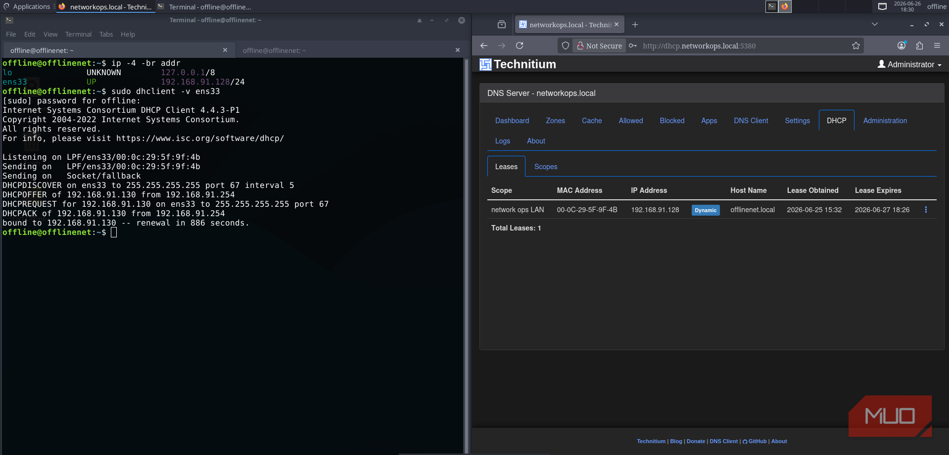 Панель управления DHCP-сервера со списком выданных IP-адресов клиентов