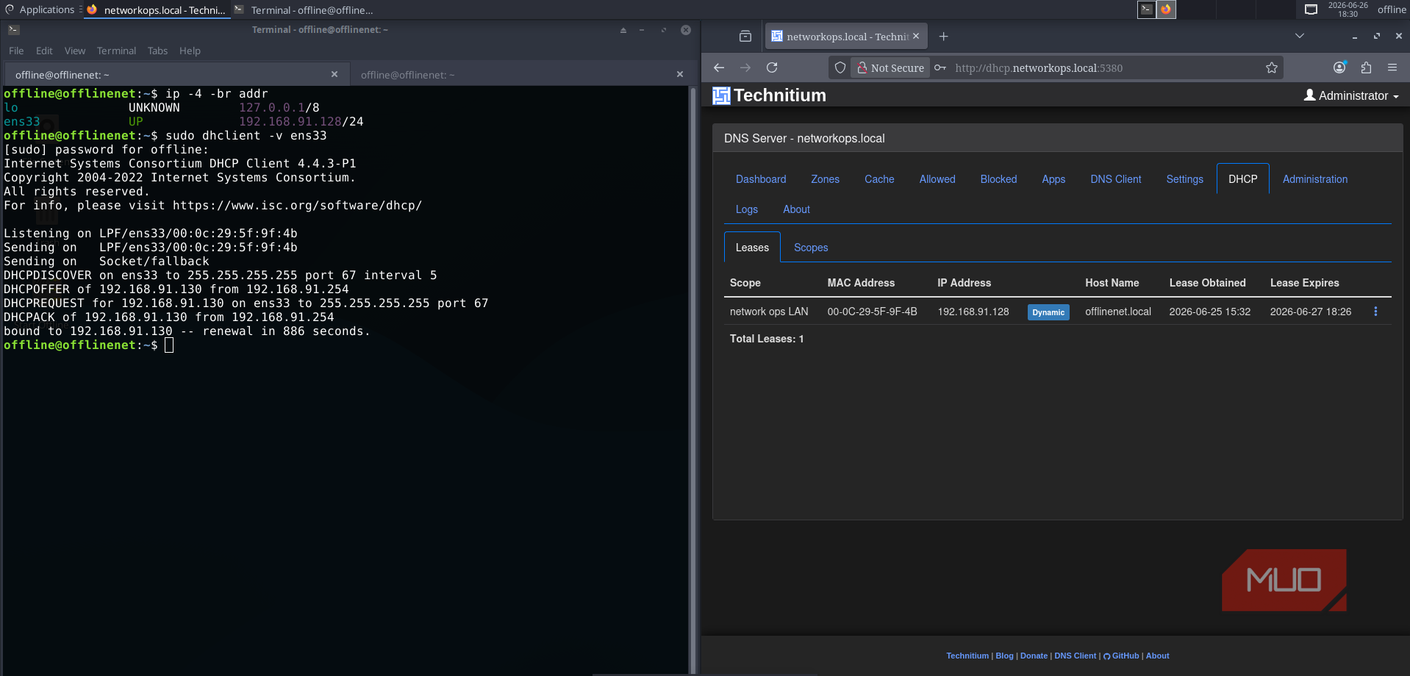 Таблица аренды адресов DHCP-сервера Панель управления DHCP-сервера со списком выданных IP-адресов клиентов
