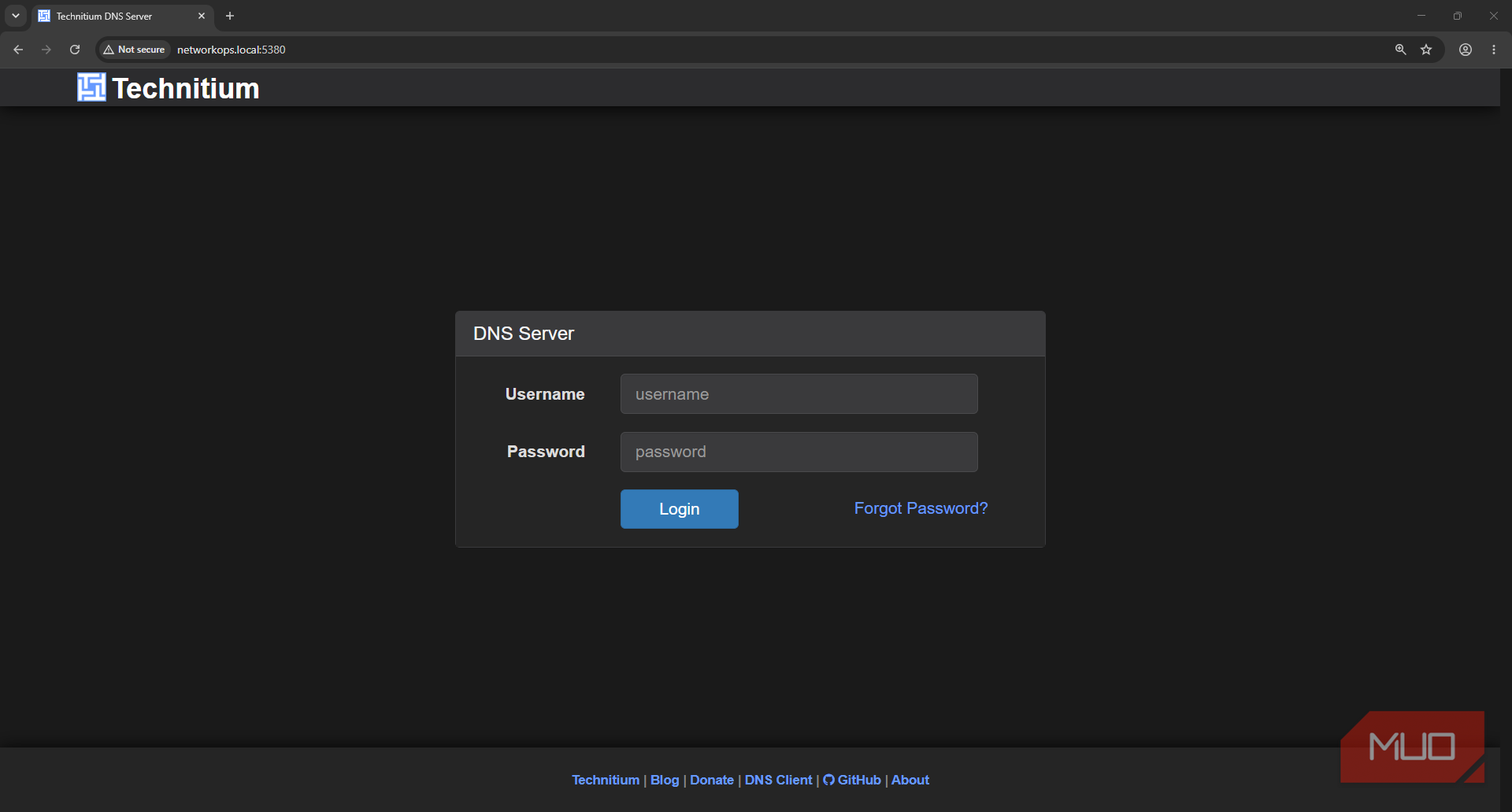 Technitium DHCP and DNS server first run login screen