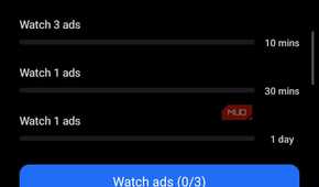 Terabox pop-up to watch three ads.