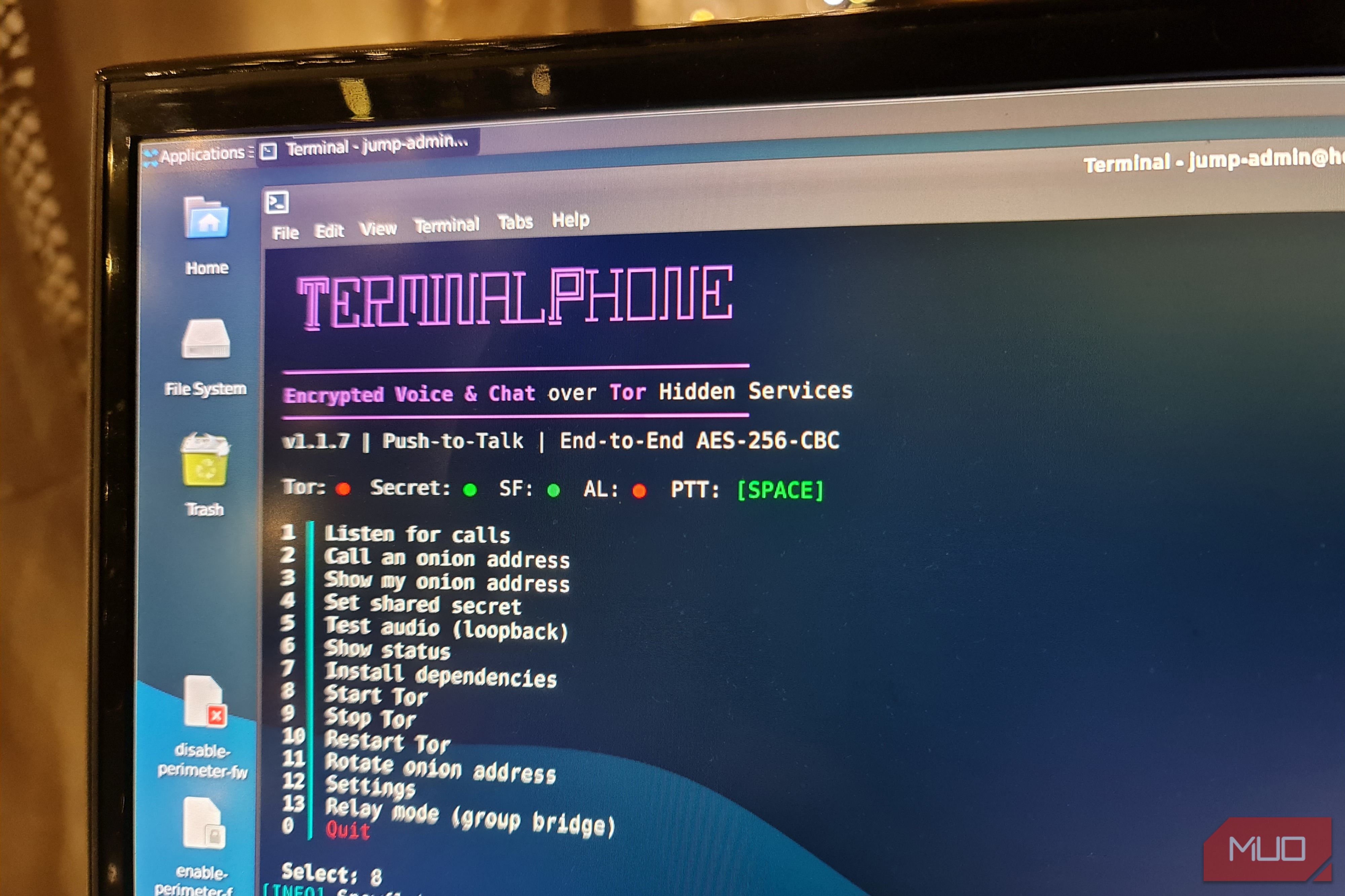 TerminalPhone main menu and start tor process