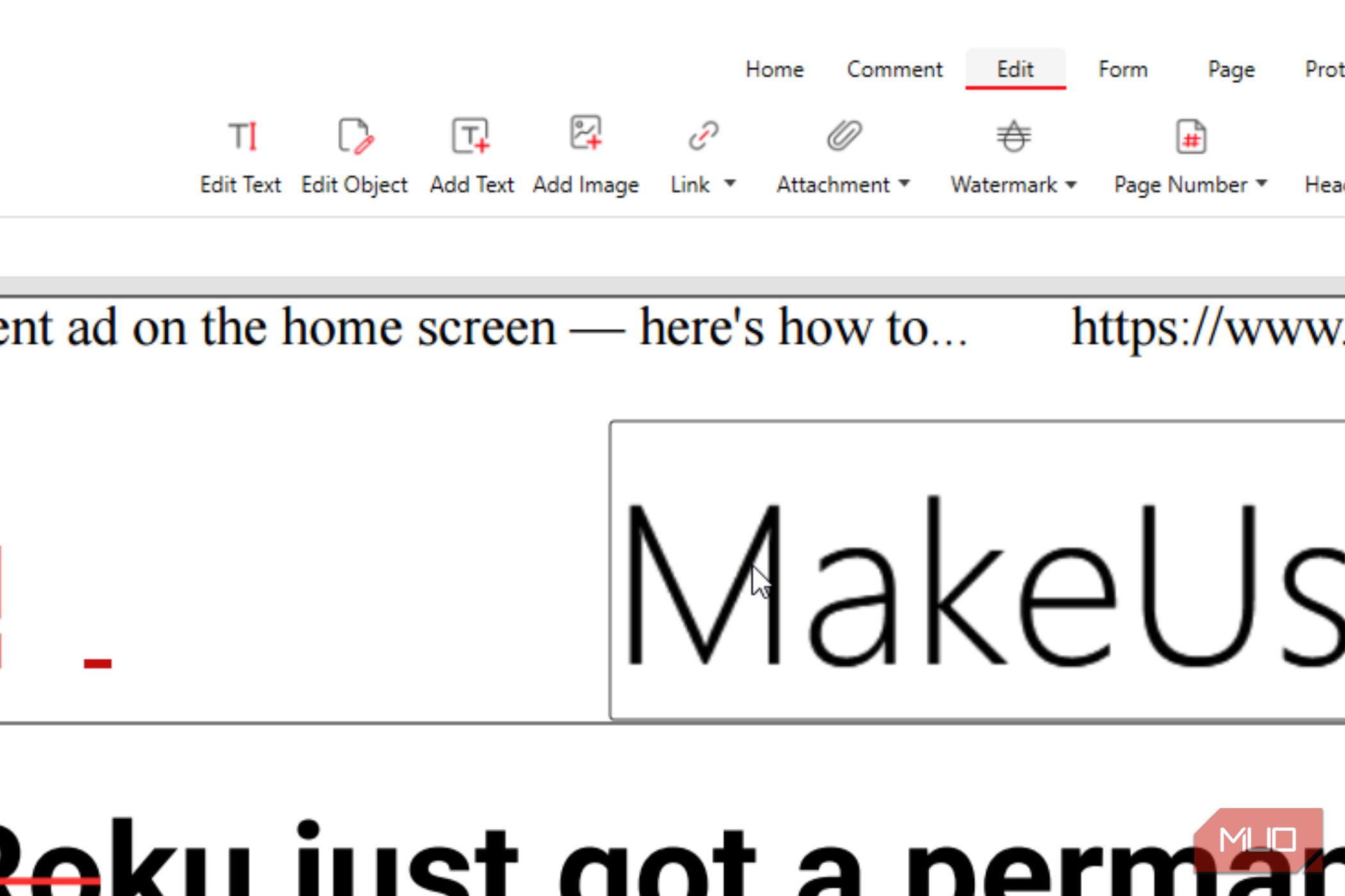 The edit row in PDF Gear