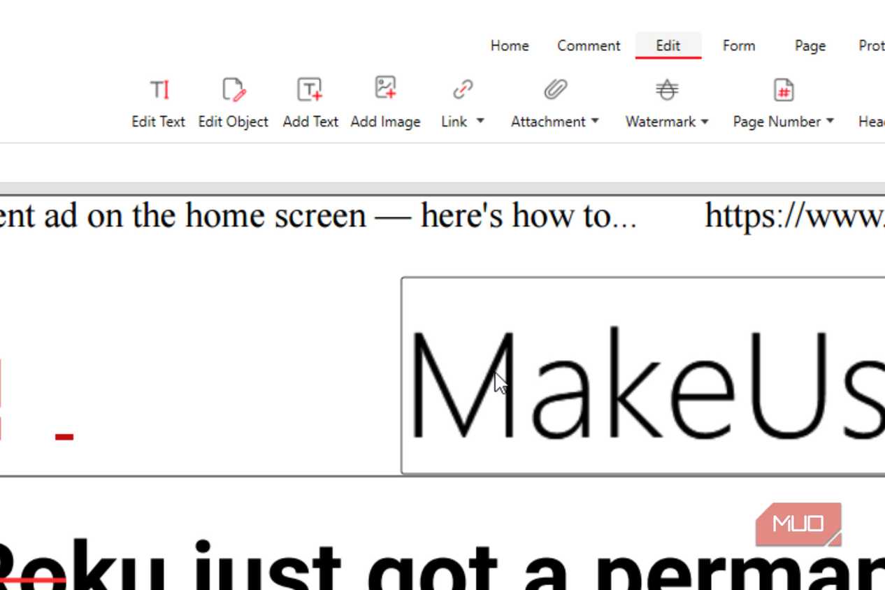 The edit row in PDF Gear