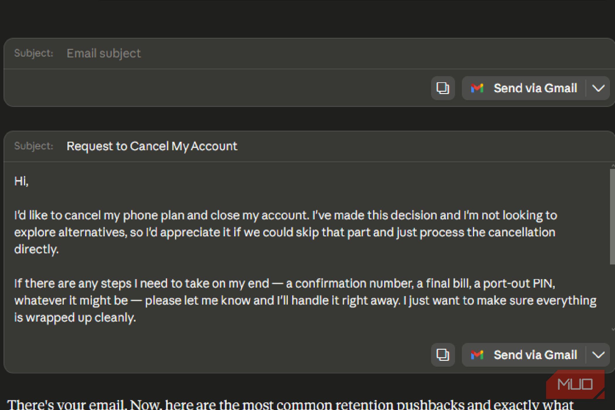 The first part of an email from Claude