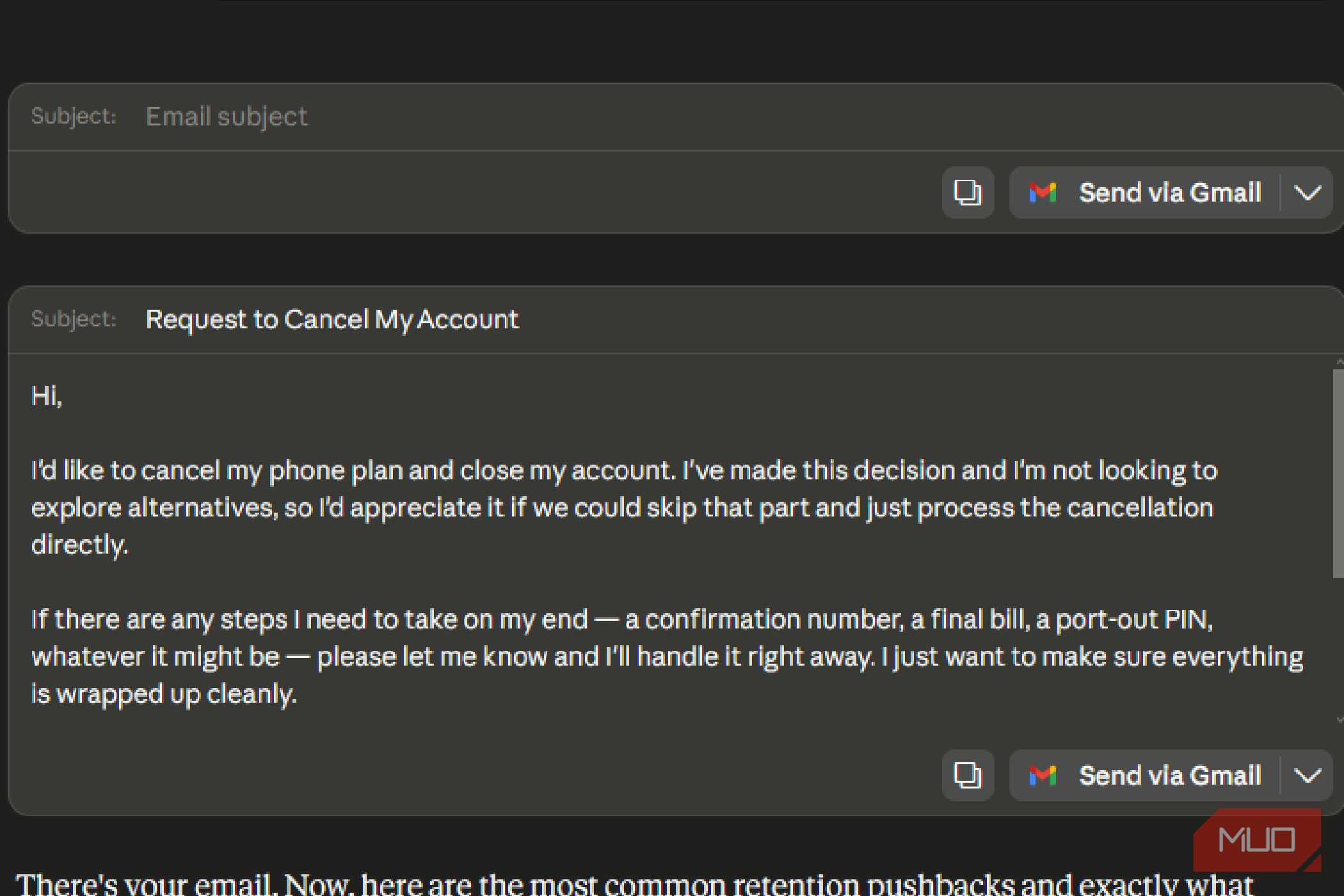 The first part of an email from Claude