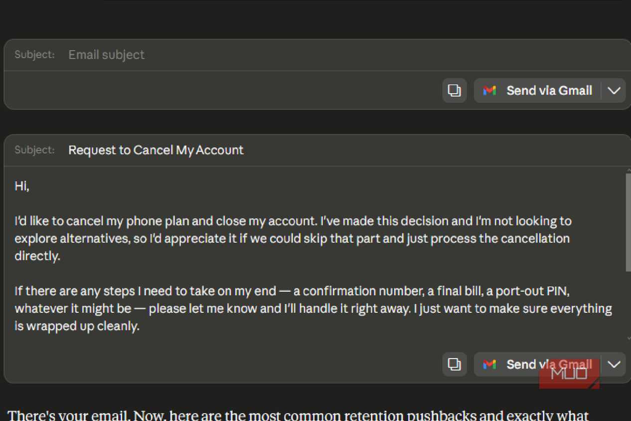 The first part of an email from Claude