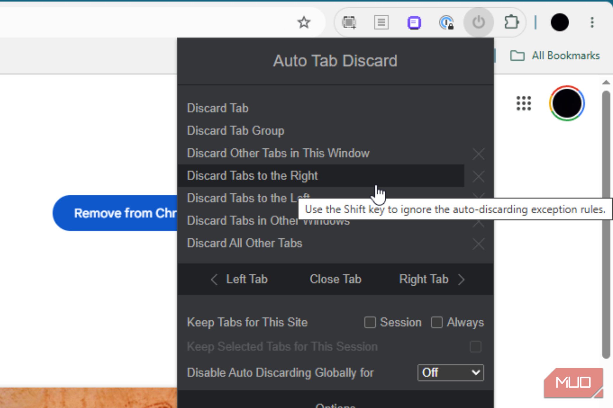 The immediate options for Auto Tab Discard